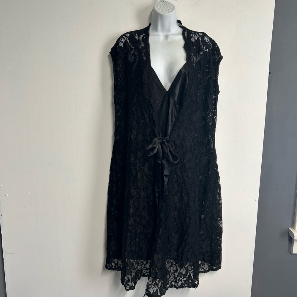 2 Piece Size 12 Lingerie Black Floral Lace Robe & Nightie Whimsigoth Witchy Sexy